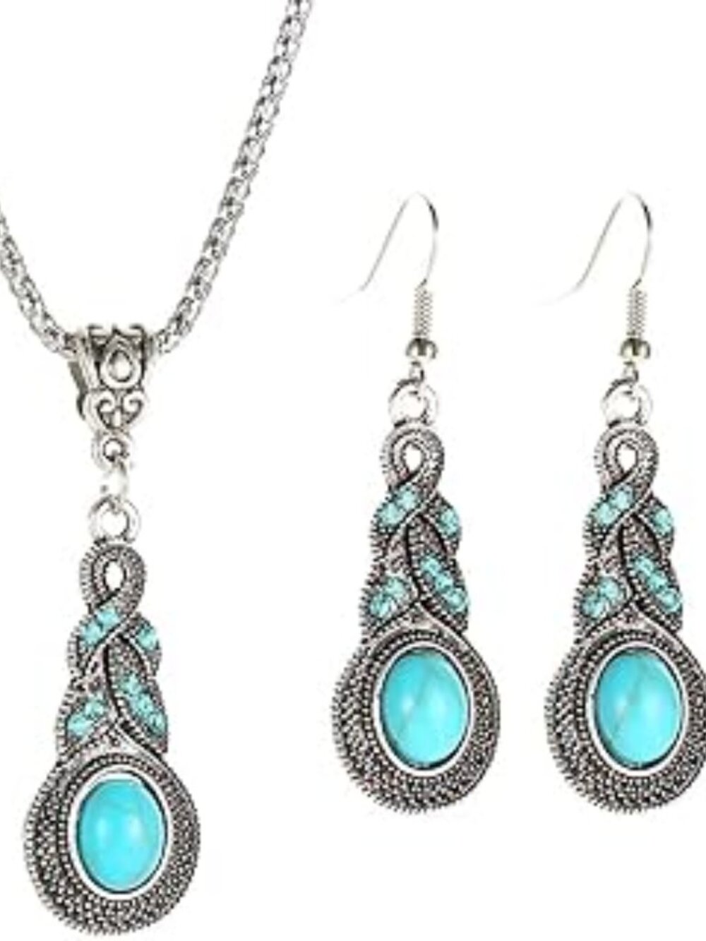 Women Necklace Earring Vintage Turquoise Pendant Chain